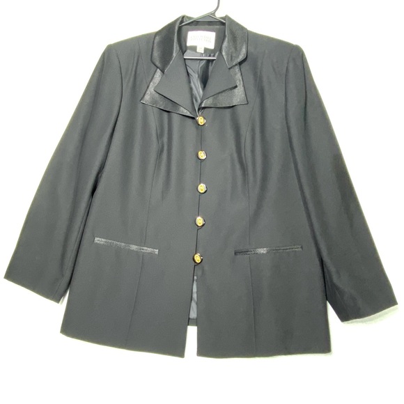 VTG Executive Collection Black Blazer Women's 18W Gold Tone Button Satin Collar - Picture 4 of 15